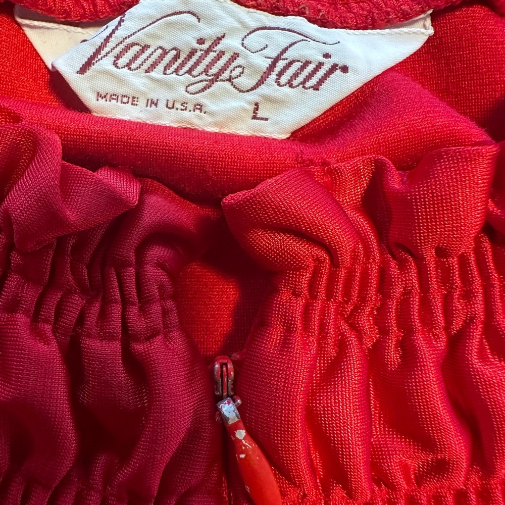 Vintage 70s Red Vanity Fair Lounge Maxi House Dress Sleepwear Large Traditional - Picture 3 of 16